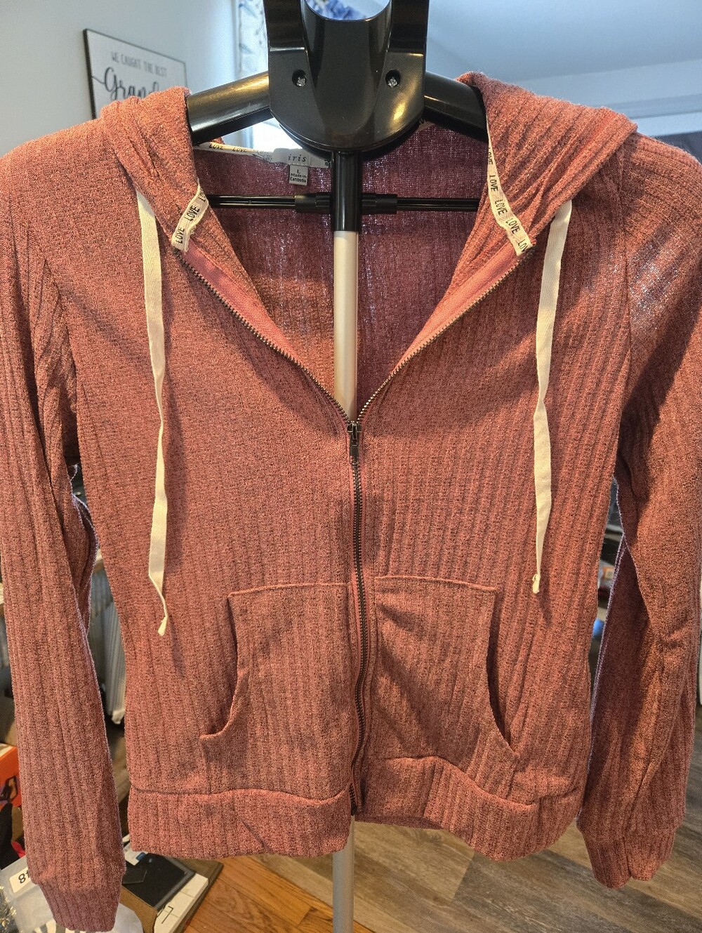 Iris Love Ribbed Zip Hoodie in Dusty Rose